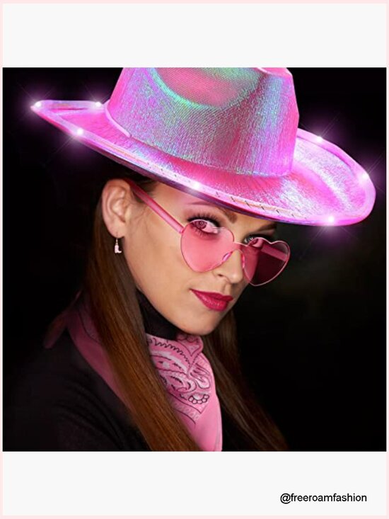 Lighted Cowgirl Hat Set with Bandana Sunglasses Earrings Halloween Costume